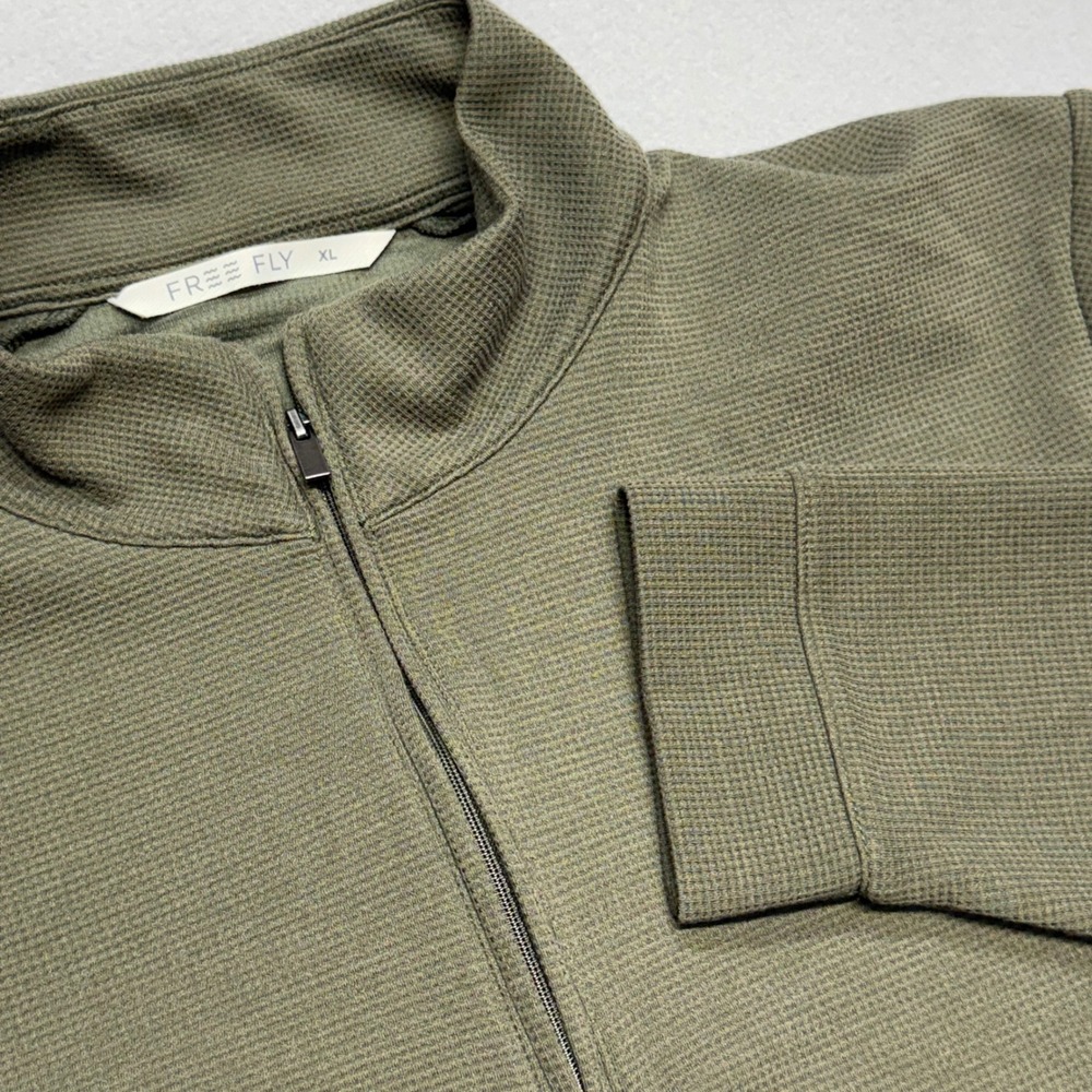 Free Fly Mens XL Olive Green Waffle Quarter Zip Pullover Sweater 01721M